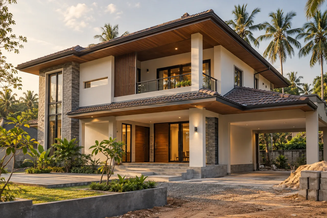 Illustrative house construction in a Sri Lankan setting